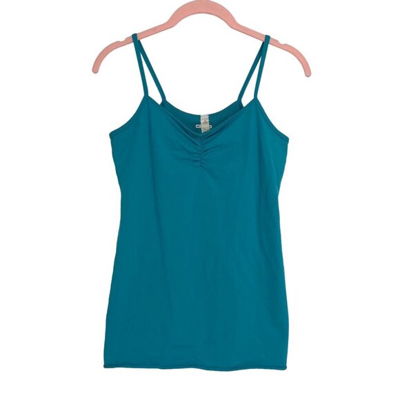 Lululemon Tank Top gathered Teal blue  spaghetti strap Wet Dry Warm Size 8 - Picture 1 of 11